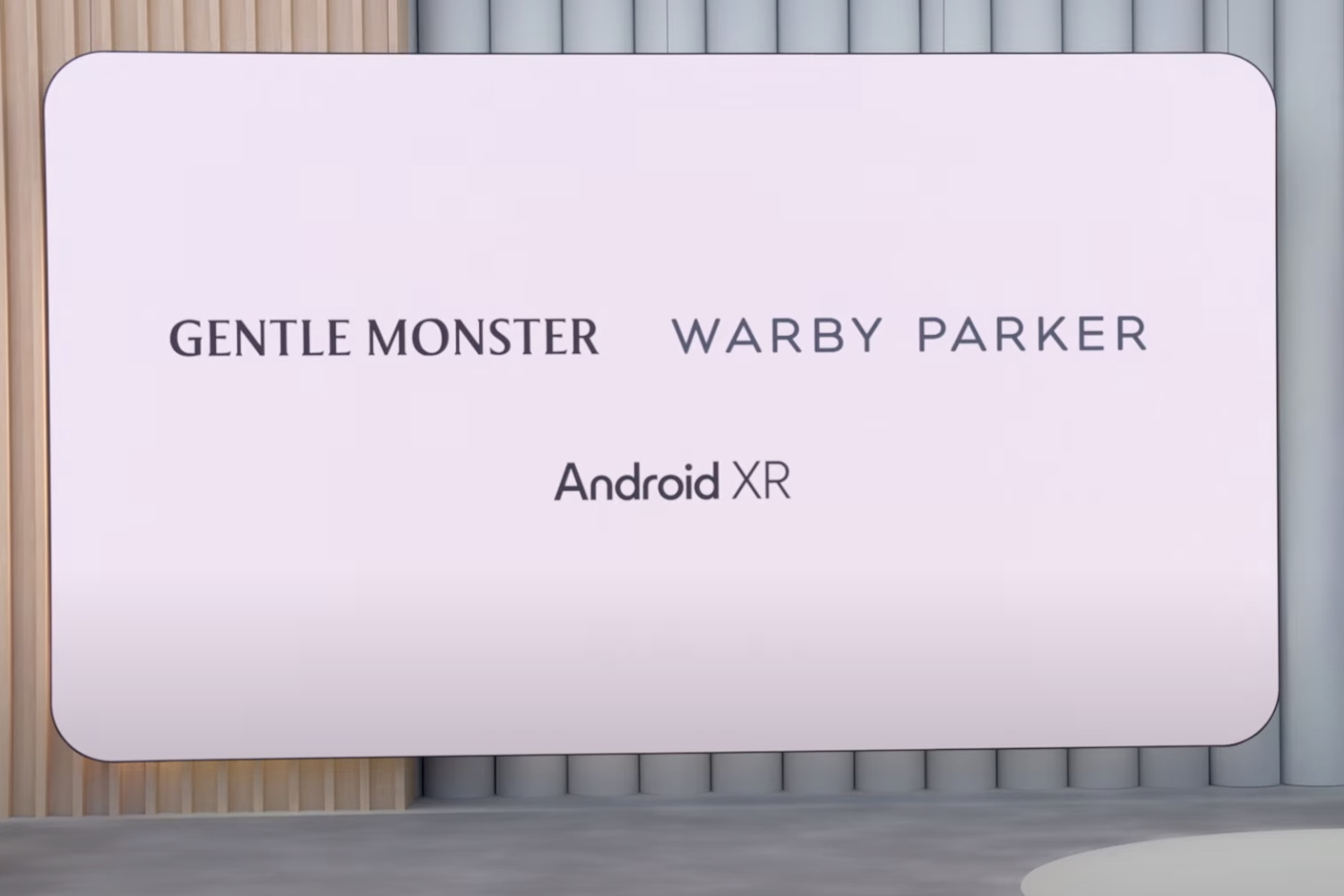 Visual from Google I/O 2025 presentation showcasing the Android XR platform for smart glasses.