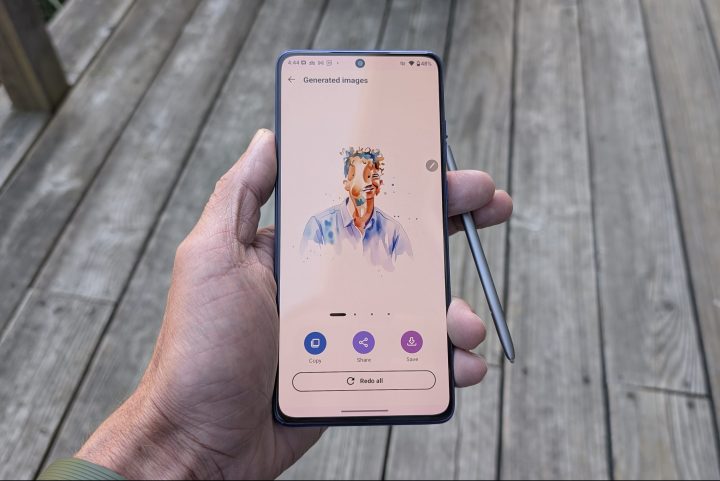 First AI-generated image from the sketch, showing a significant reinterpretation by Moto AI