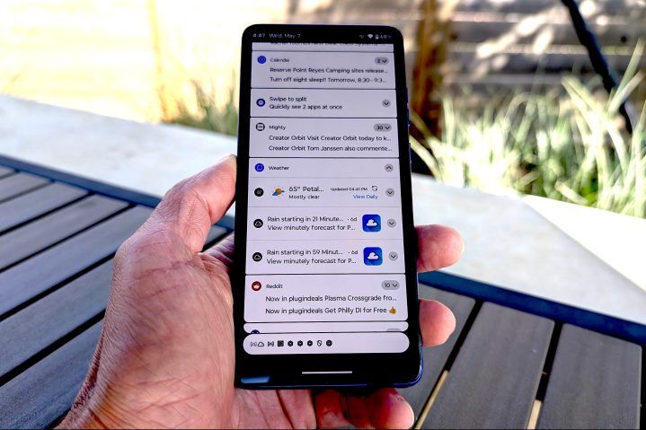 Notification shade and quick settings panel on the Moto G Stylus 2025 screen