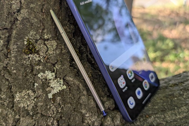 Close-up shot of the Moto G Stylus 2025's stylus tip, highlighting its design