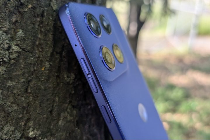 Side profile of the Moto G Stylus 2025 illustrating its slimness despite a large battery