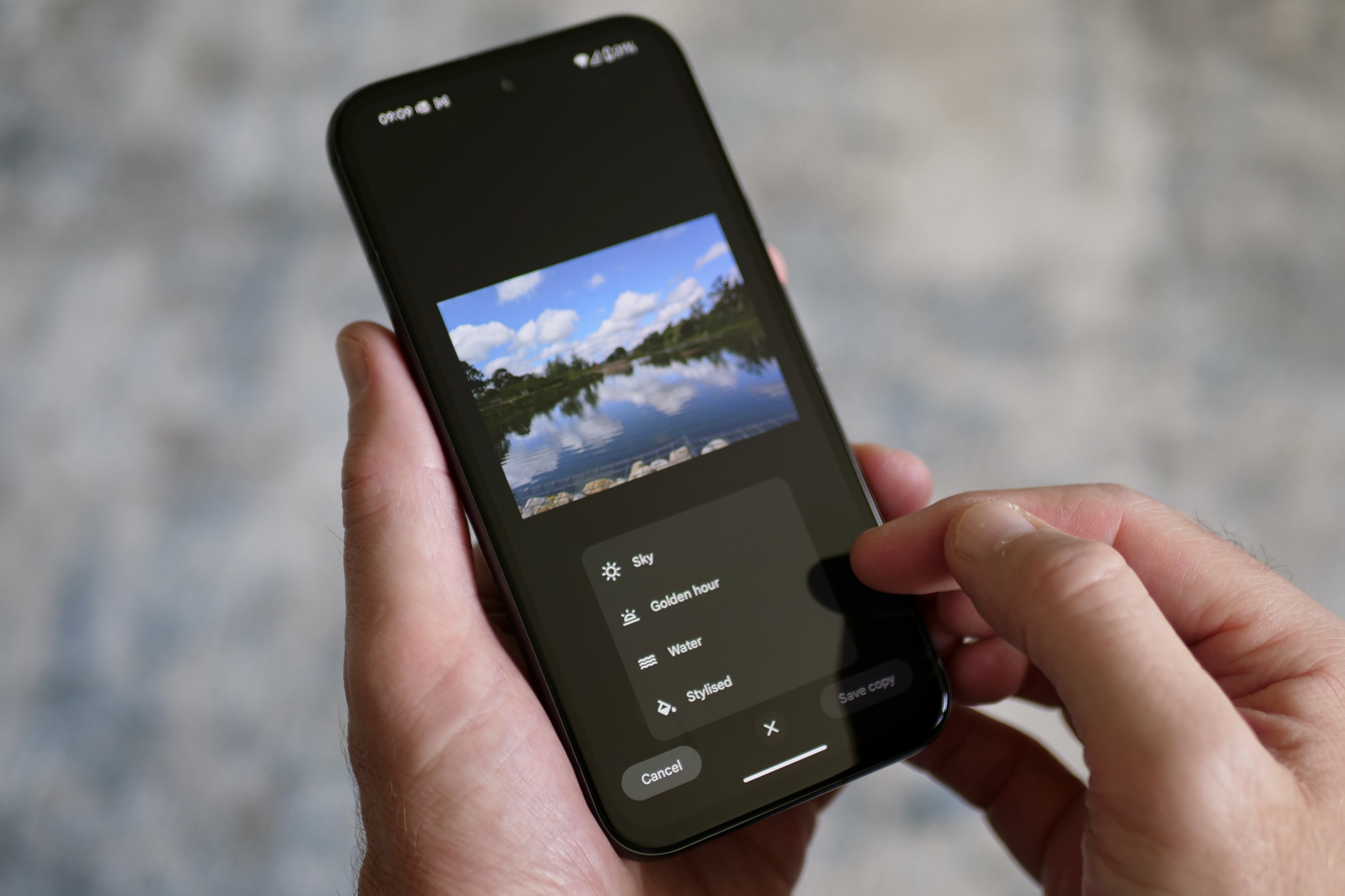Magic Editor AI tool on a Google Pixel smartphone enhancing a photo, illustrating the sophisticated on-device AI editing features expected in the Pixel 10.