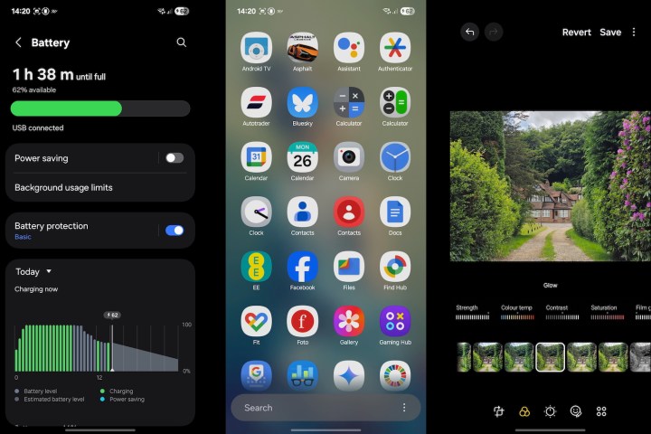 Screenshots displaying the Samsung Galaxy S25 Edge's One UI 7 interface and AI features