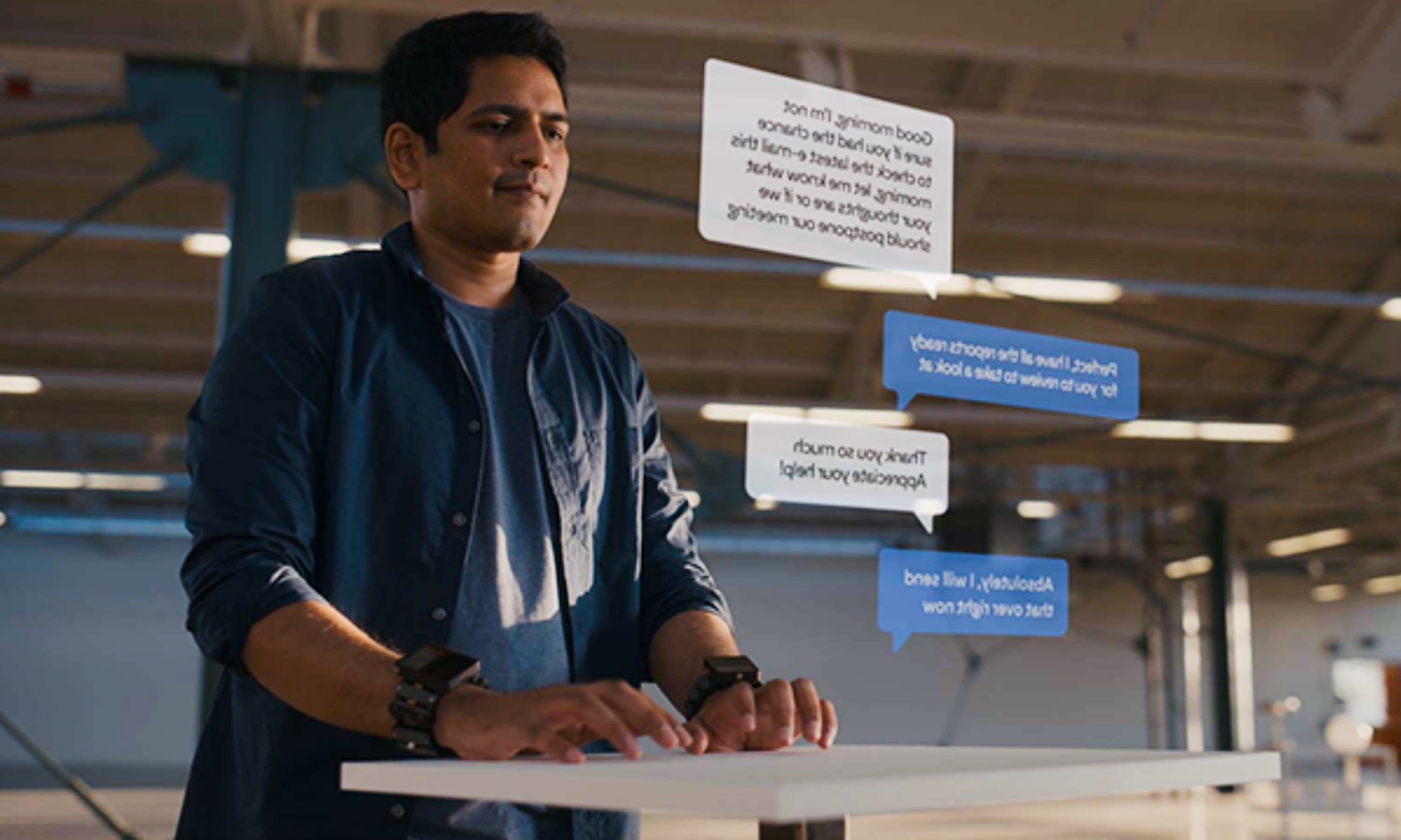 Concept image of Meta's neural interface wristband for virtual keyboard input.