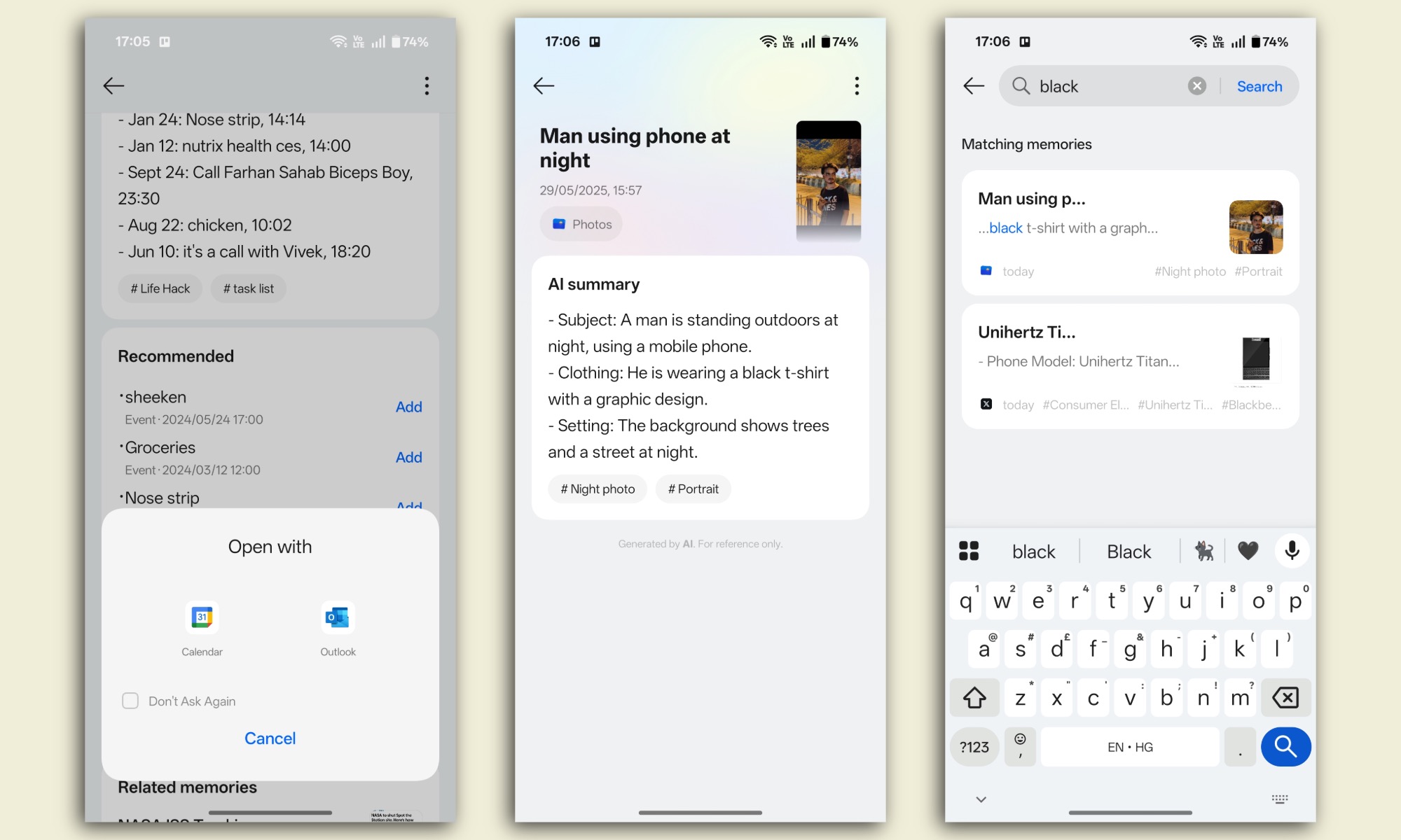 OnePlus AI Plus Mind interface displaying a saved web article with a concise summary and a direct link for quick access.