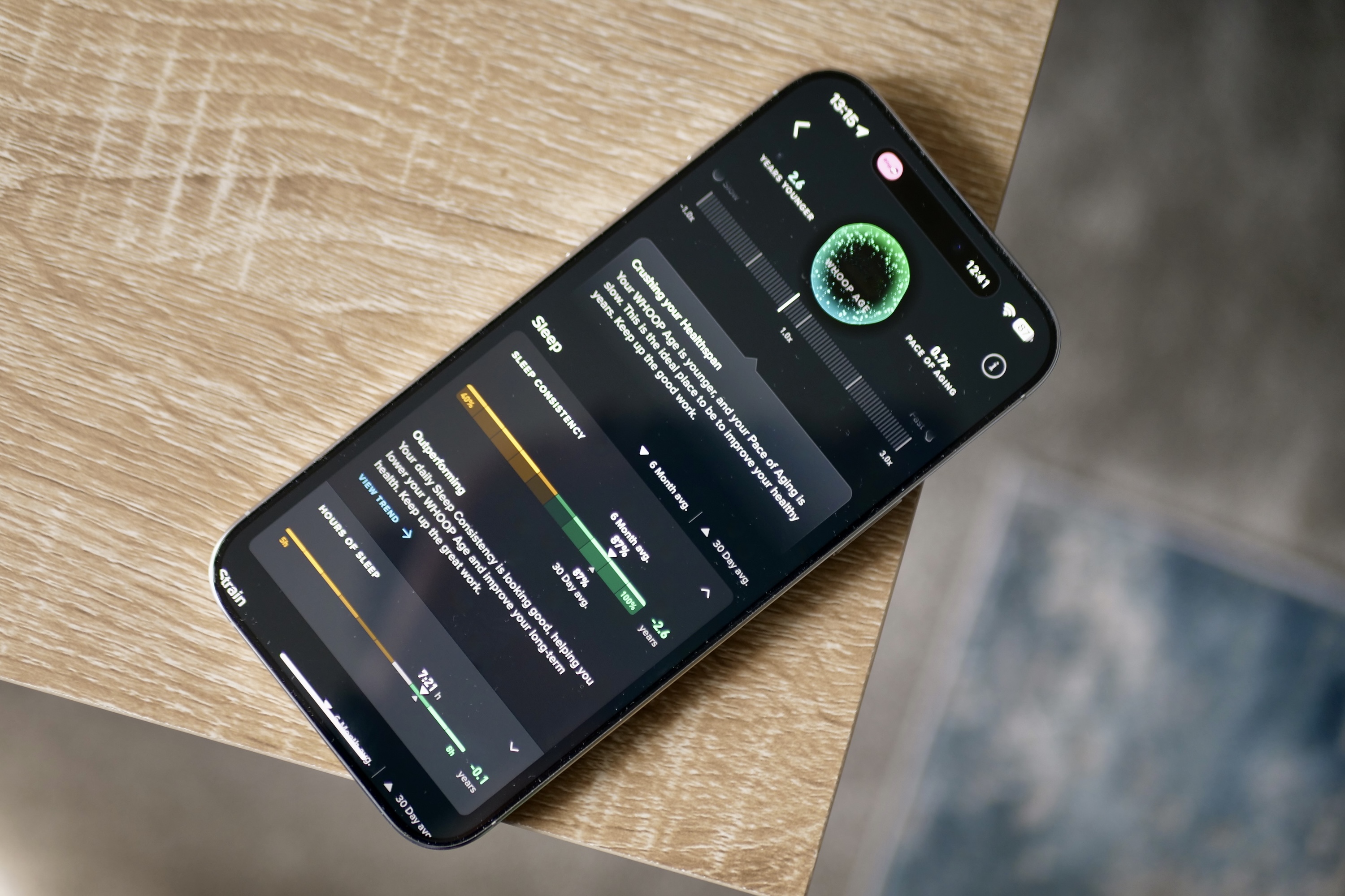 A smartphone screen displaying the Healthspan feature within the Whoop 5.0 app, showing health metrics.
