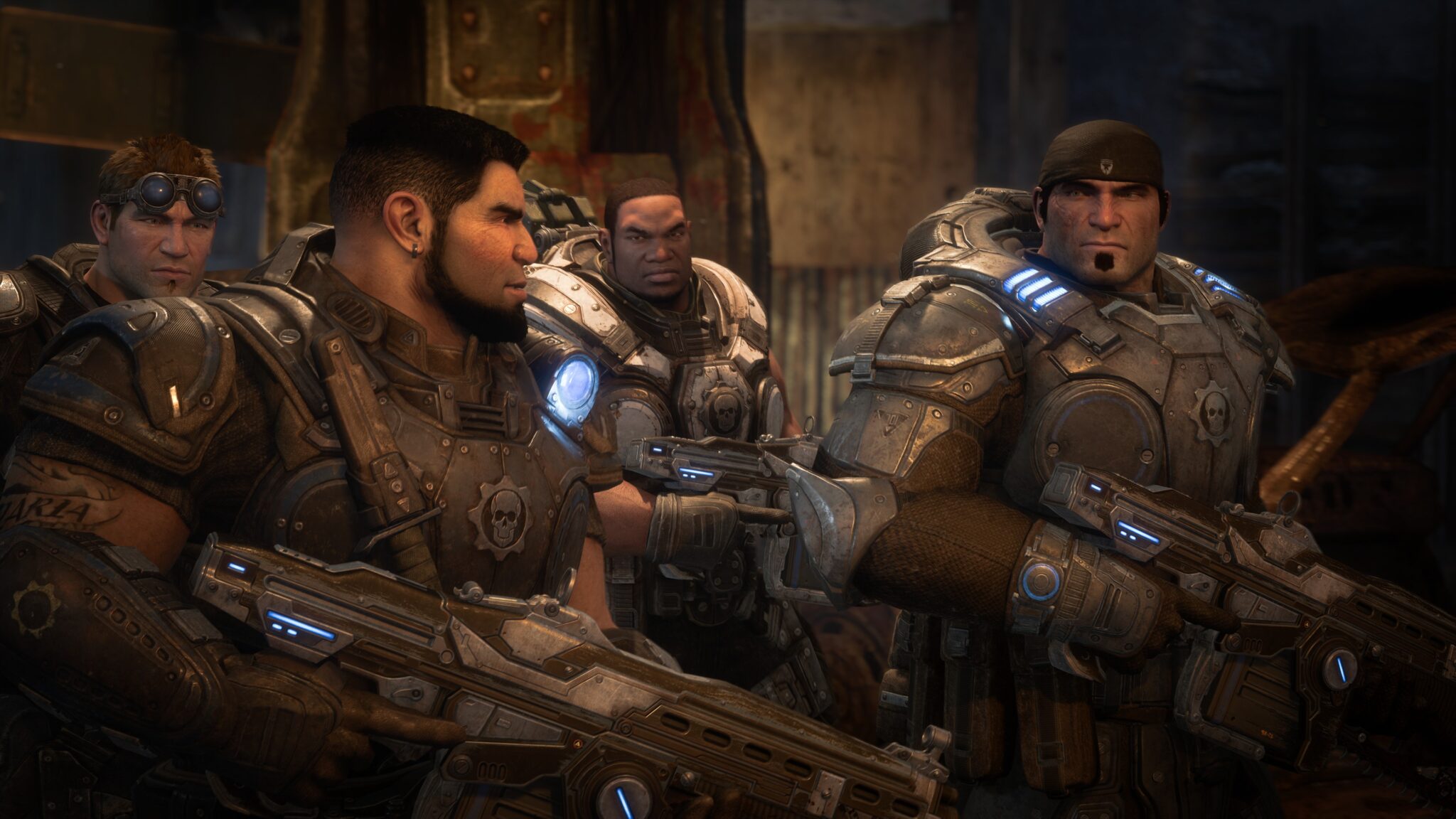 alt=Key art for Gears of War: Reloaded featuring Marcus Fenix and other squad members