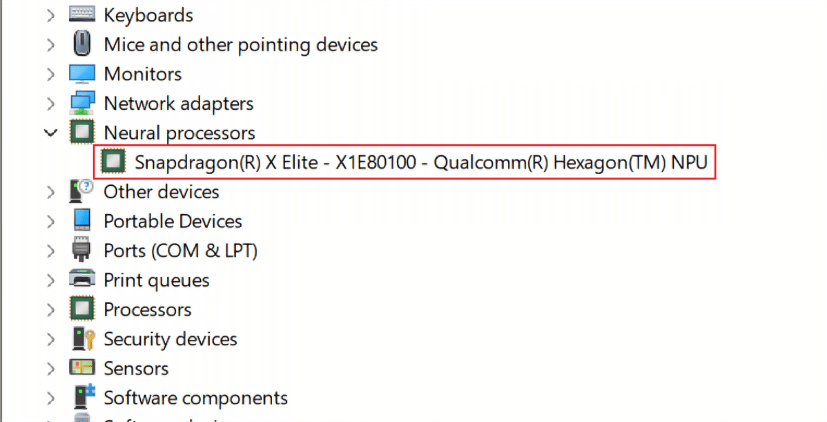 Identifying NPU in Device Manager