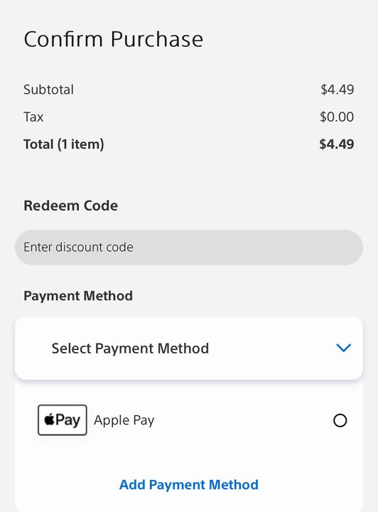 A PlayStation receipt using apple pay.