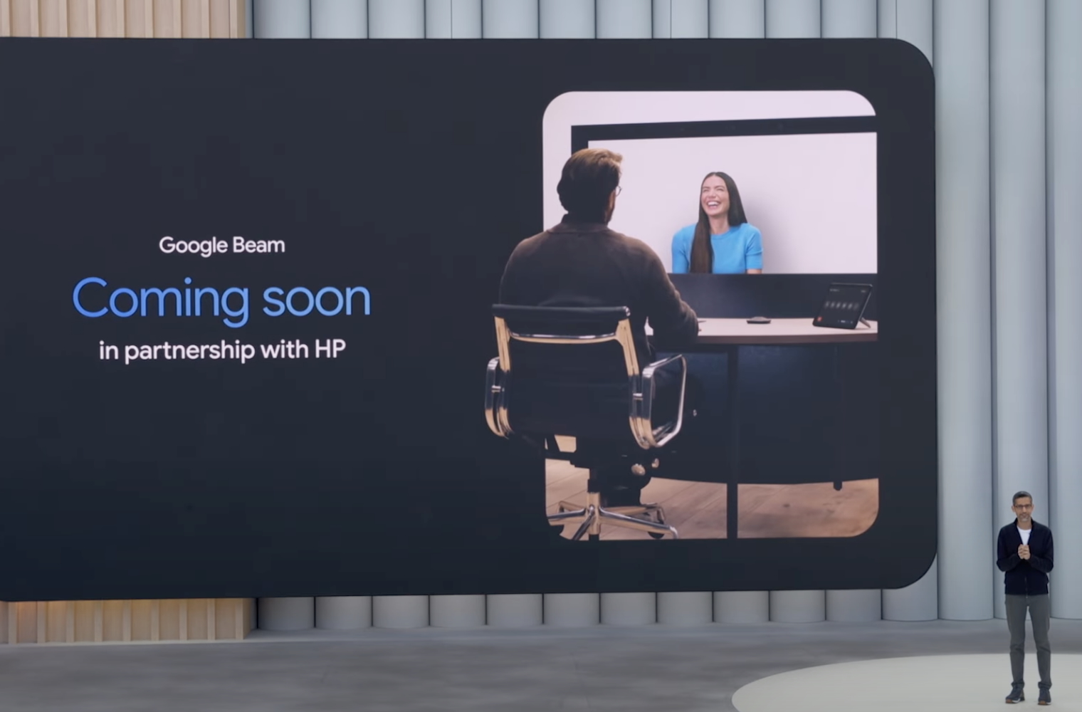Google Beam AI video communication platform showcased at Google I/O 2025 keynote.