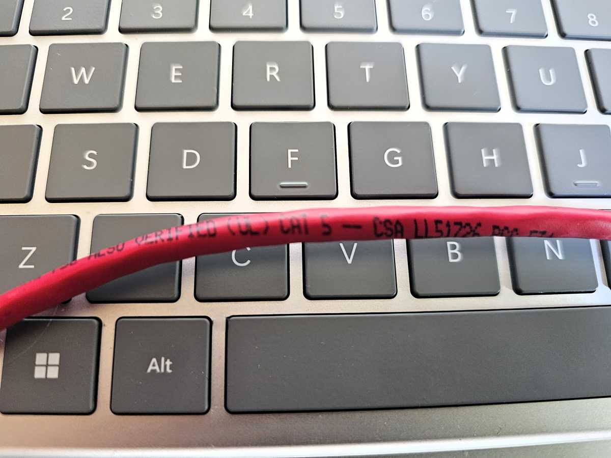 Cat 5 cable on keyboard