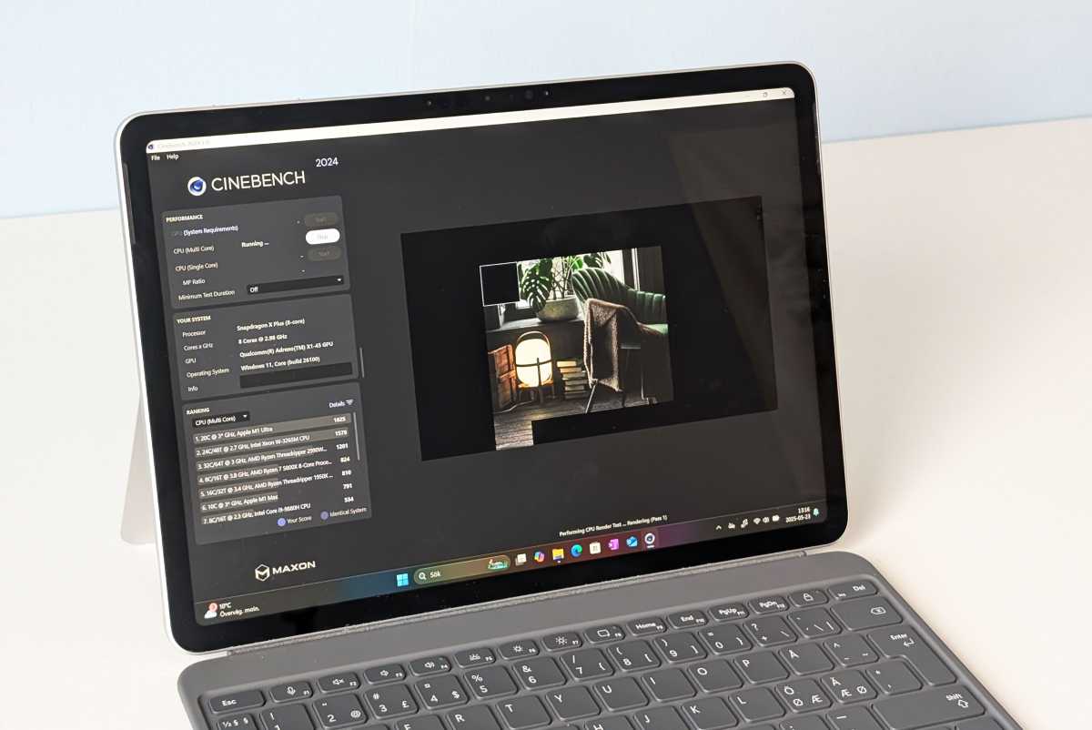 Microsoft Surface Pro 2025 displaying a vibrant abstract wallpaper, highlighting its screen and performance capabilities.