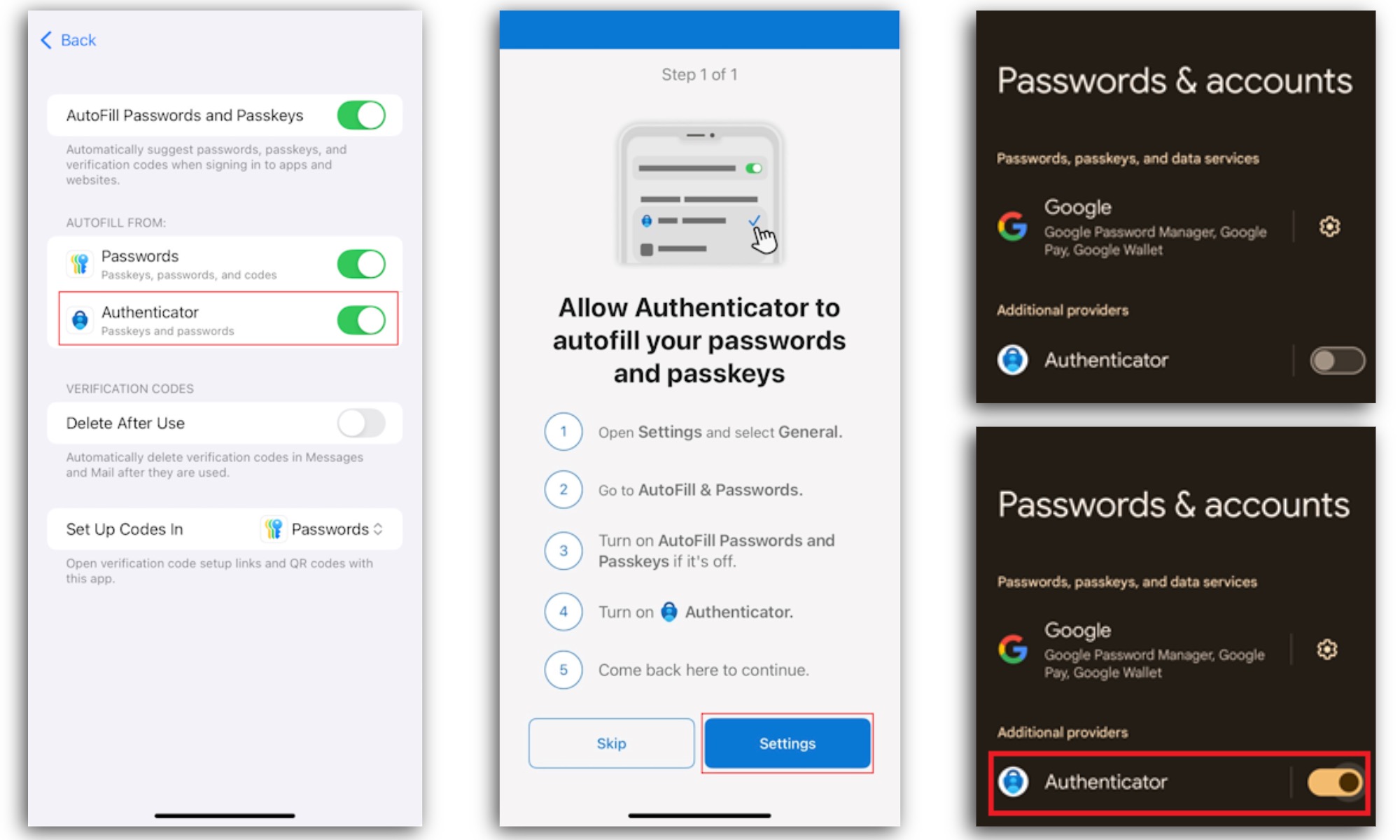 Alt text: A screenshot demonstrating how to enable passkey access within the Microsoft Authenticator app.
