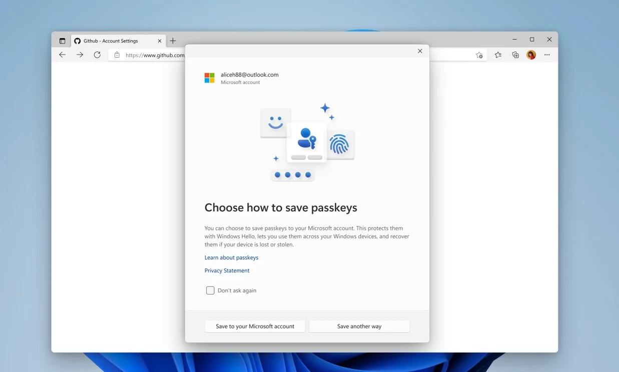 Alt text: A screenshot of the redesigned Windows 11 Passkey application.