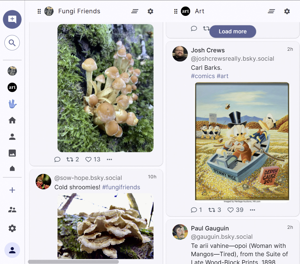 The deck.blue client interface showcasing its multi-column layout for managing Bluesky feeds, reminiscent of TweetDeck.