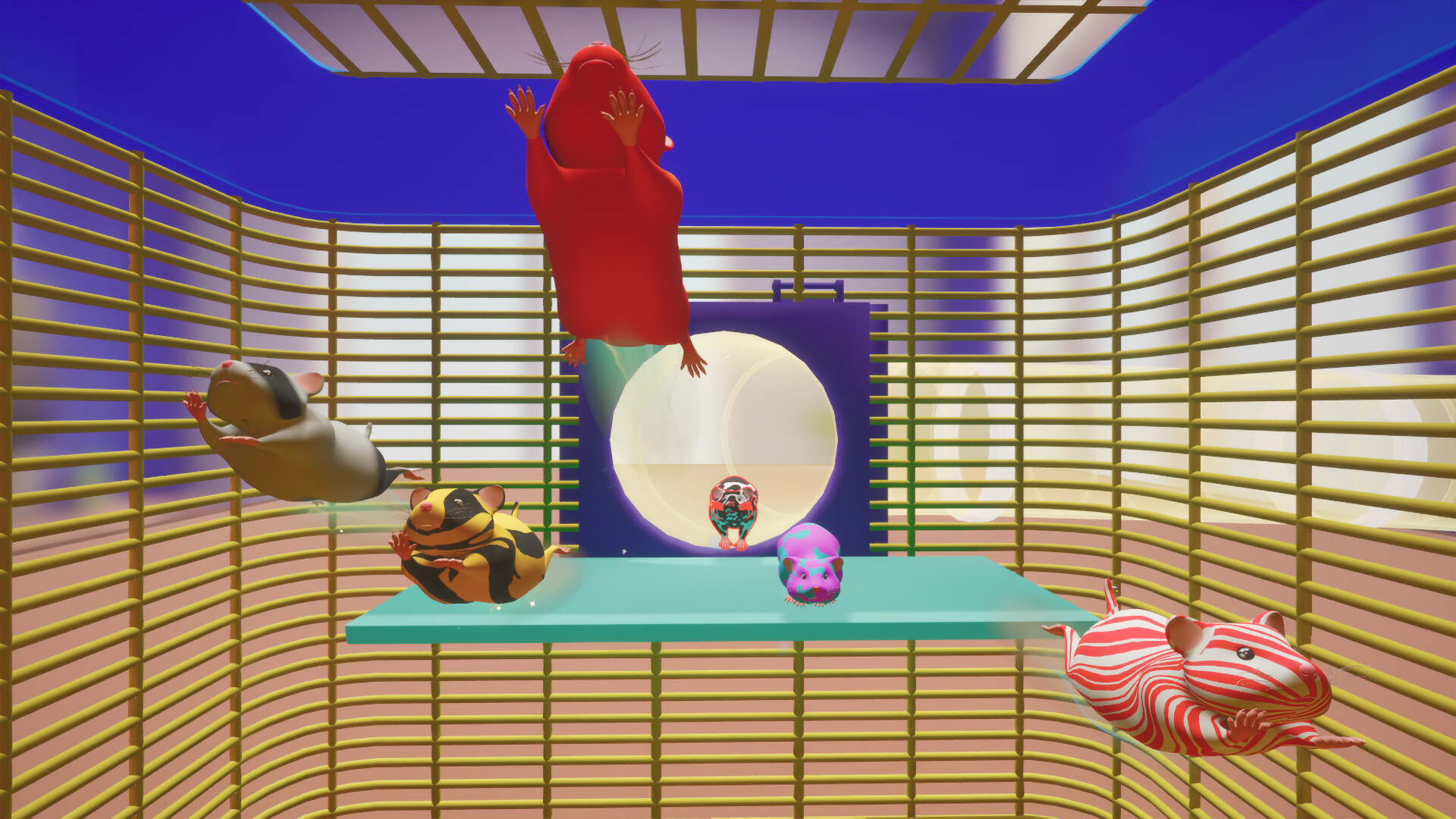 Colorful hamsters racing in Hamster Hustle.