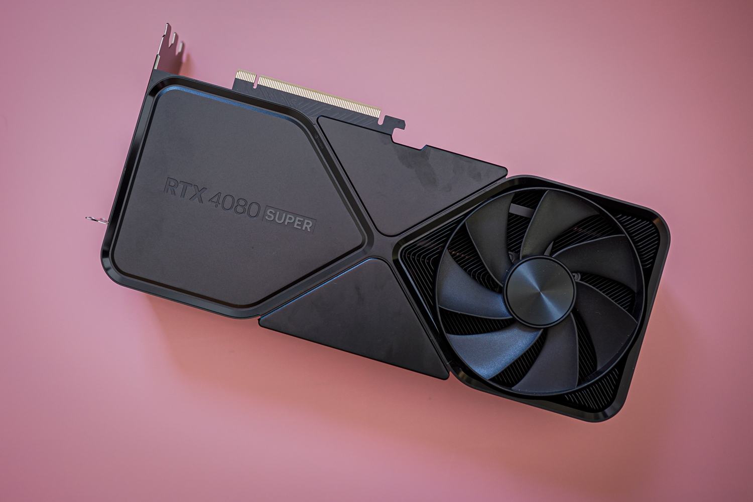 The Nvidia RTX 5080 Super on a pink background.