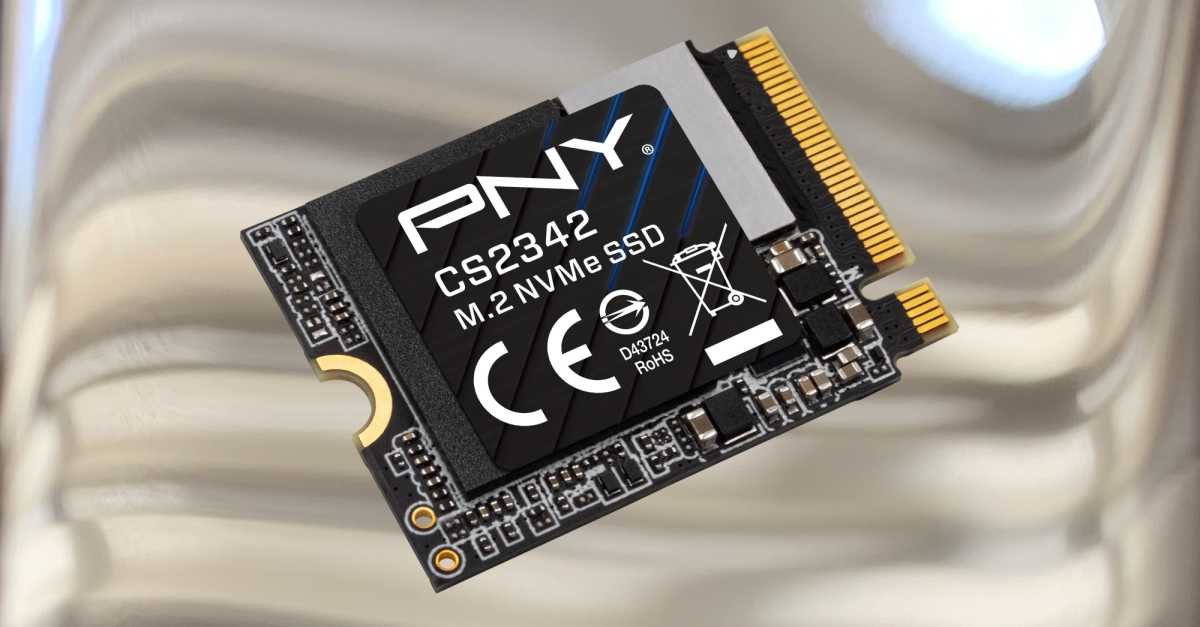 PNY CS2342 2230 NVMe SSD shown on a neutral background