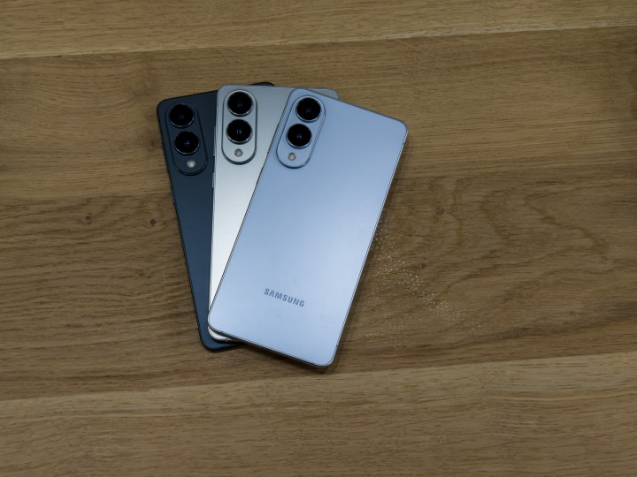 Galaxy S25 Edge in all three colors on a table