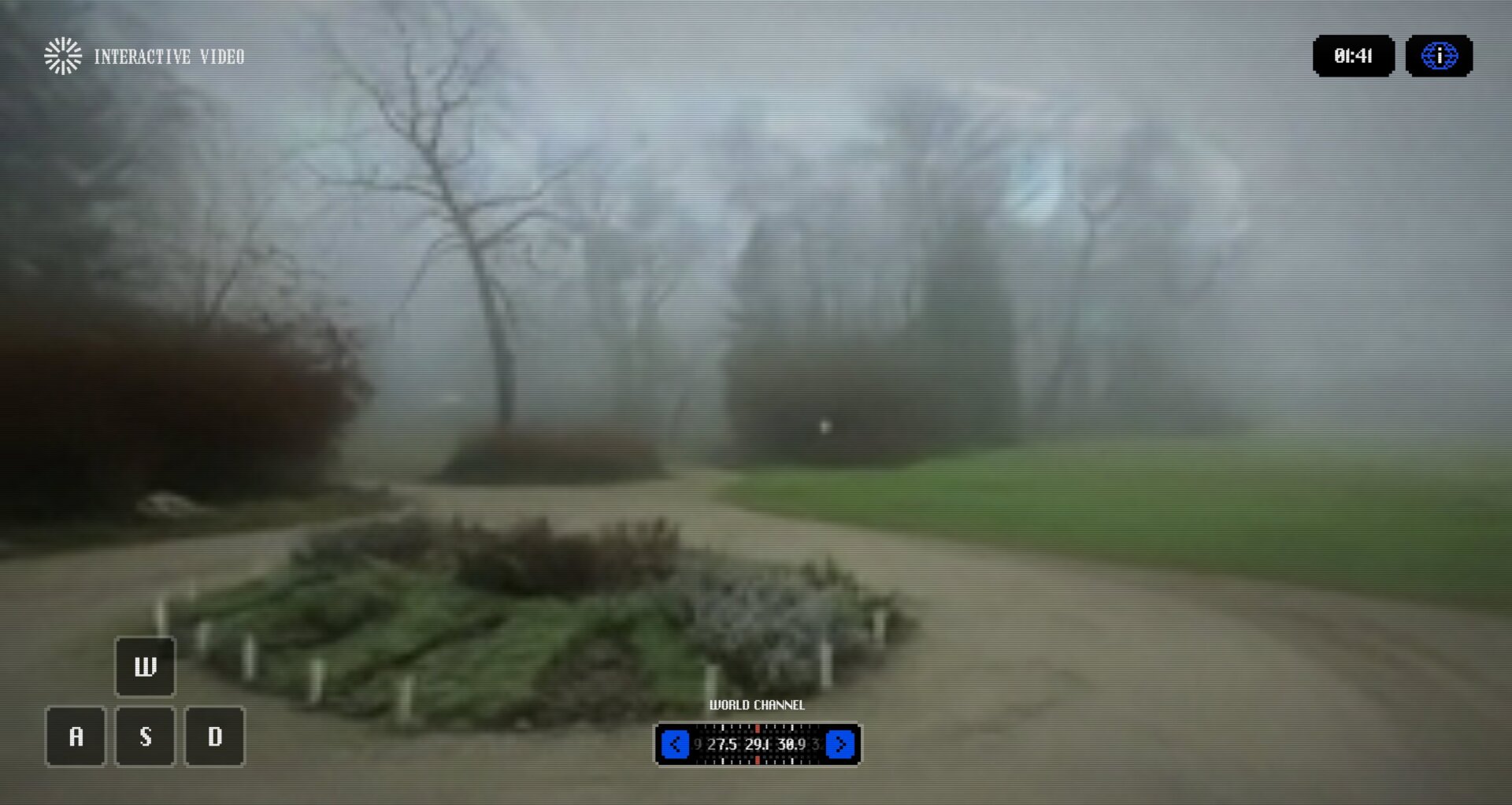 Screenshot of Odyssey's lo-fi, dreamlike interactive AI video interface displaying a hazy, explorable digital world.