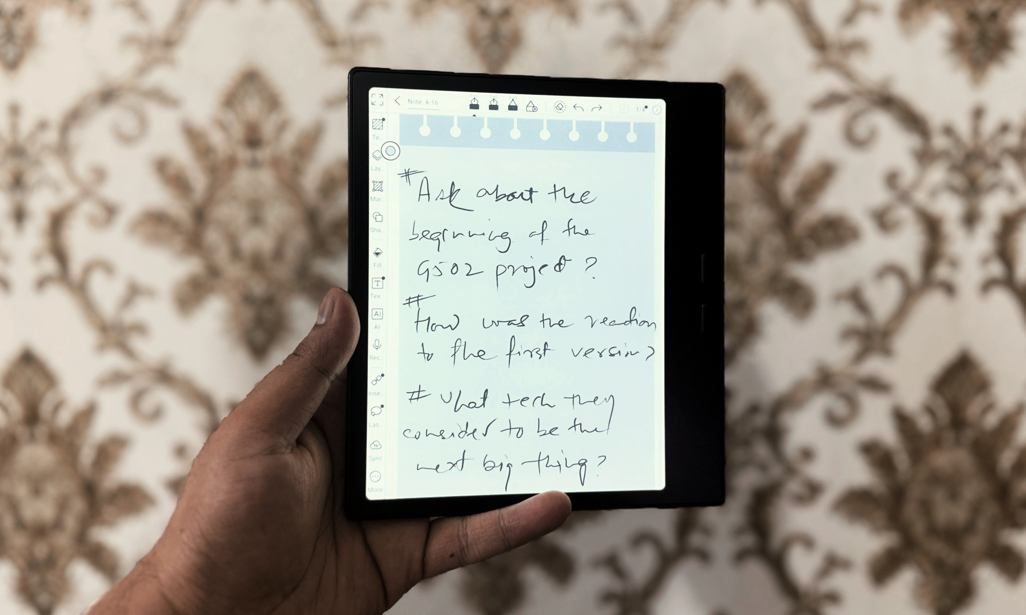 Example of a handwritten note with diagrams on the Boox Go 7 E Ink tablet's note-taking app.
