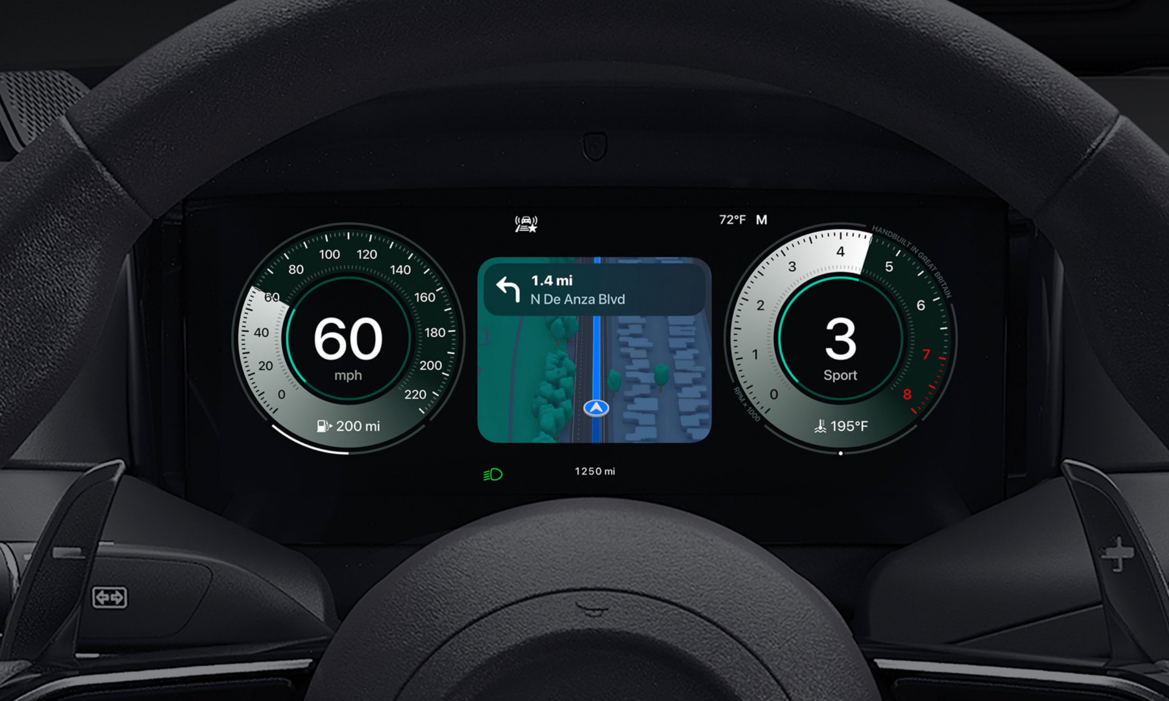 Screenshot of the redesigned CarPlay Ultra interface, indicative of iOS 26 visual enhancements.
