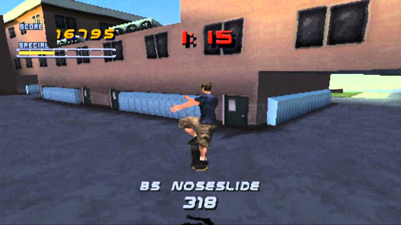 Gameplay screenshot of Tony Hawk's Pro Skater 2, a top-rated PS1 classic.