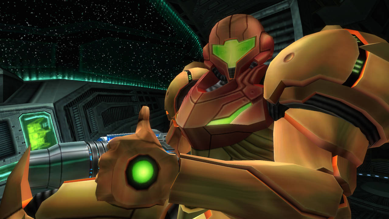 Samus Aran giving a thumbs up in a scene from Metroid Prime, the GameCube's highest-rated title.