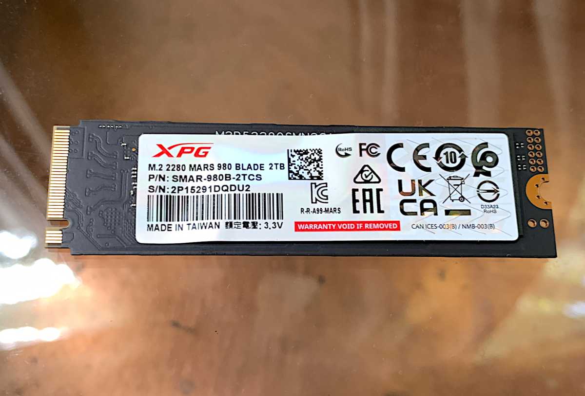 XPG Mars 980 Blade M.2 NVMe SSD without its optional heatsink attached