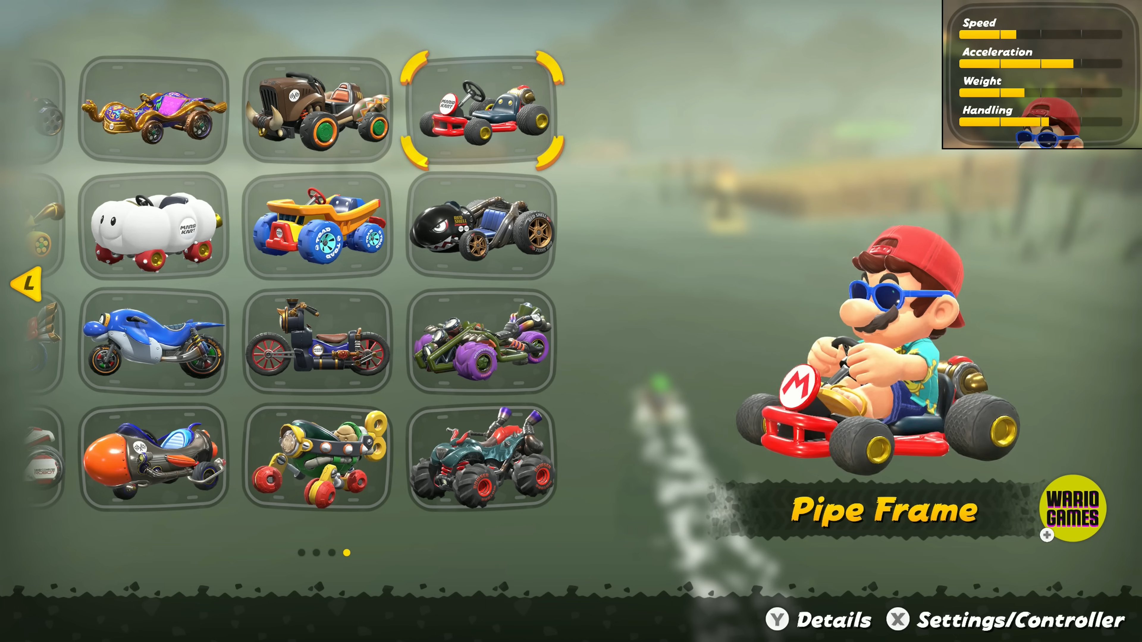 Mario driving the B Dasher kart, noted for its balanced stats and good acceleration in Mario Kart World.