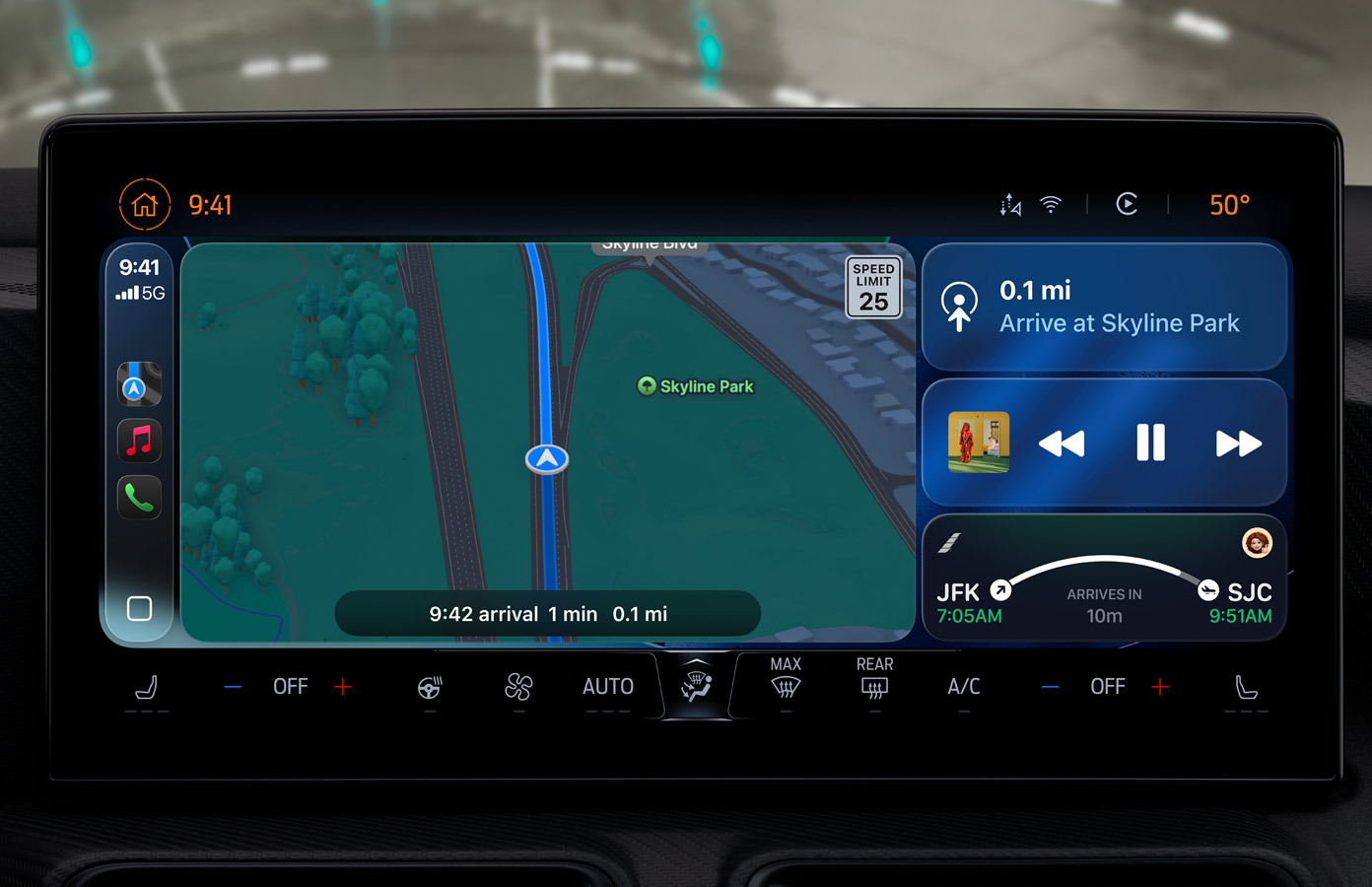 The iOS 26 interface for CarPlay displaying updated widgets and live activities