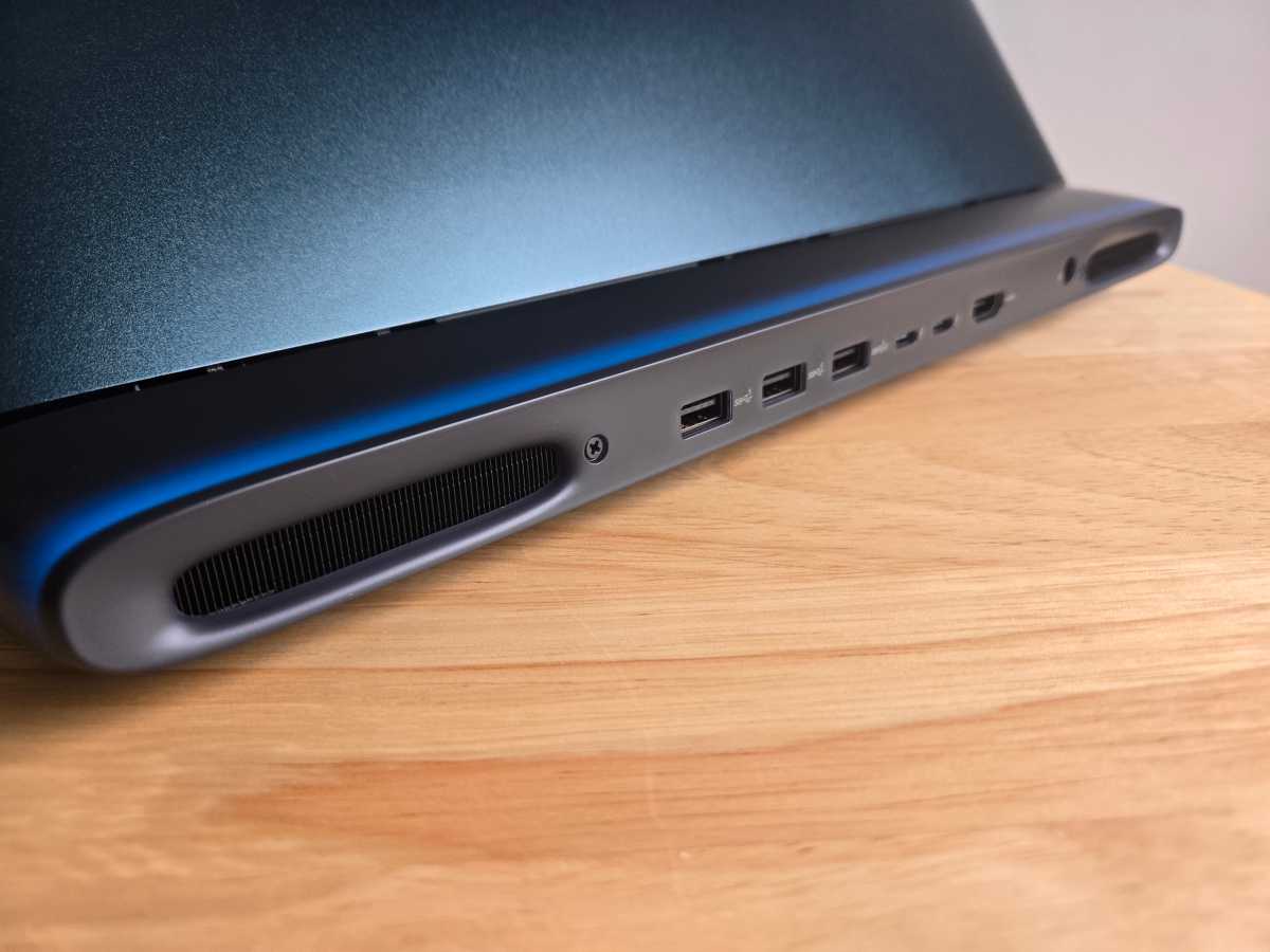 Rear port array of the Alienware 16 Area-51, featuring Thunderbolt 5, USB-A, and HDMI 2.1 connections.