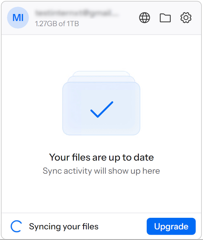 Internxt Drive's system tray notification on Windows, indicating active backup or sync operations.