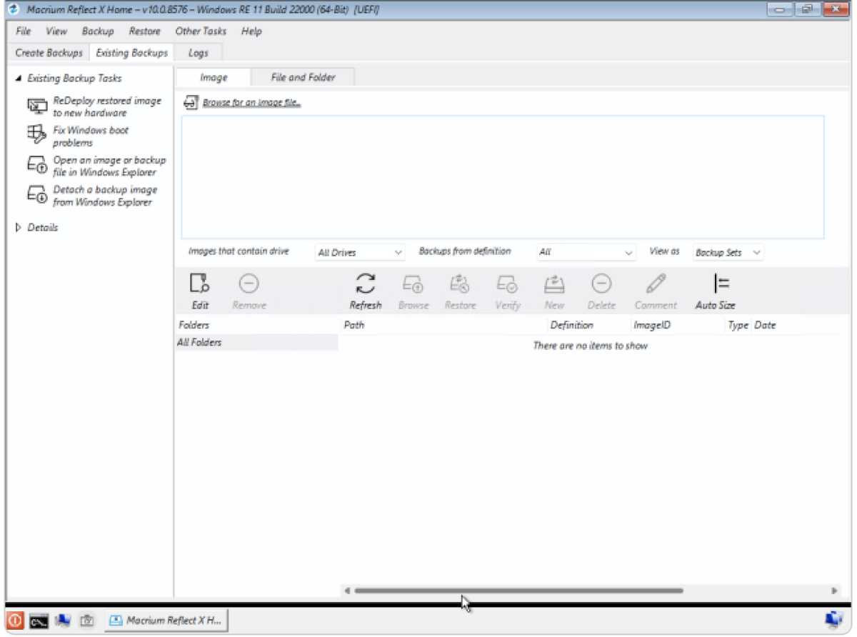 Macrium Reflect X WinPE bootable recovery disc interface