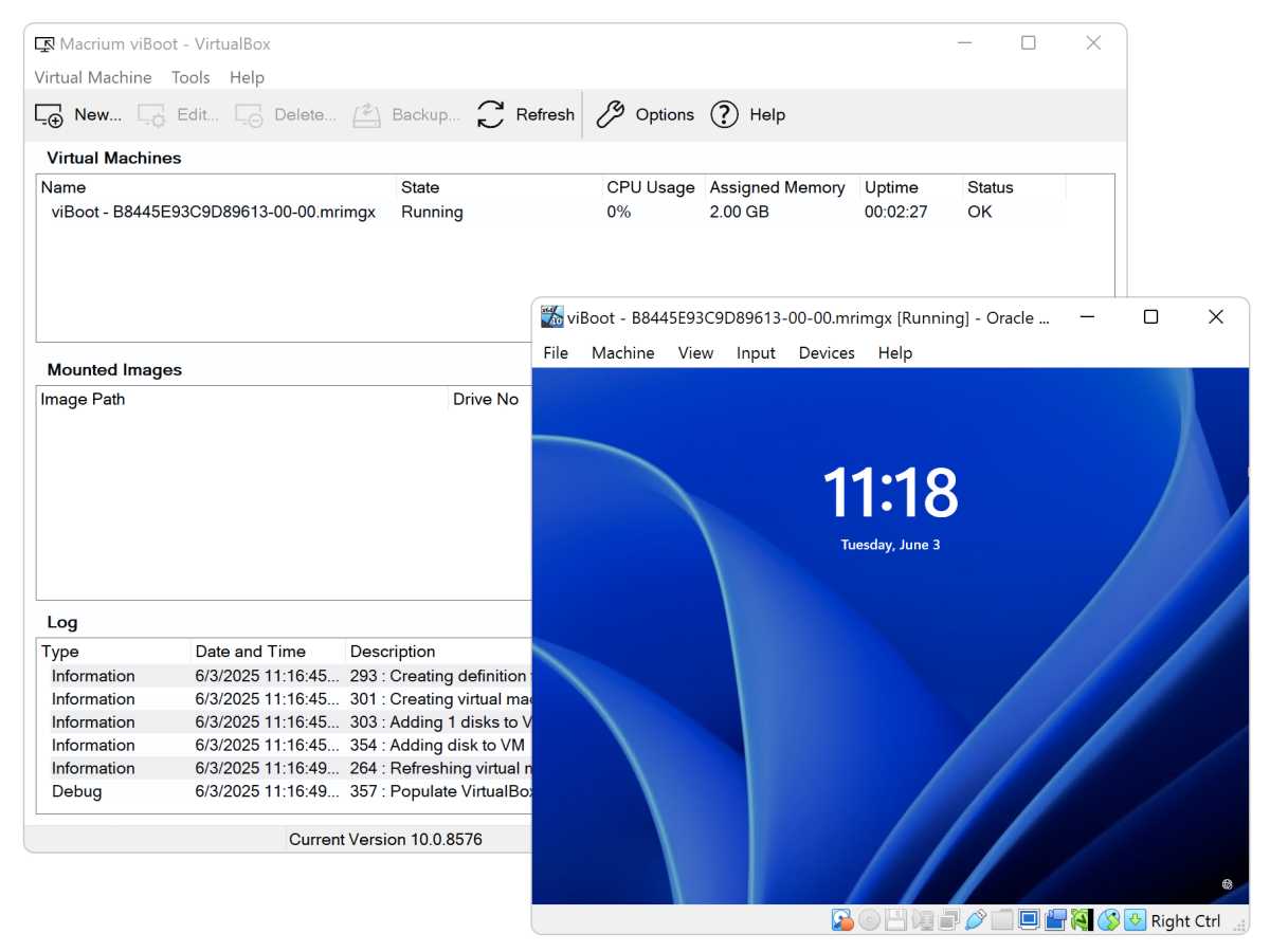 Macrium Reflect X VM mounter with a virtual machine running in VirtualBox