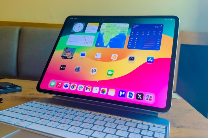 Sleek side profile of the iPad Pro M4, highlighting its design suitable for keyboard accessories