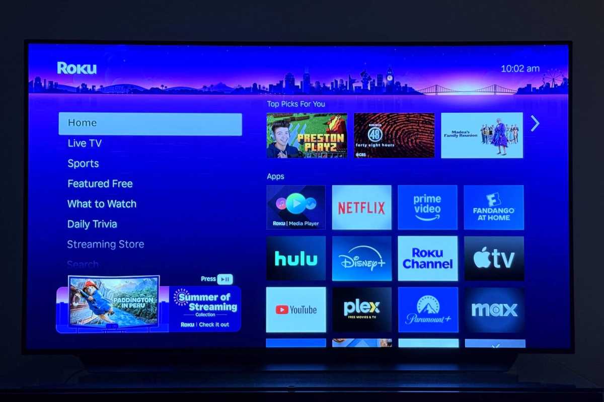 Roku home screen displaying the 'Top Picks For You' recommendation row above app tiles, illustrating a customizable Roku setting.