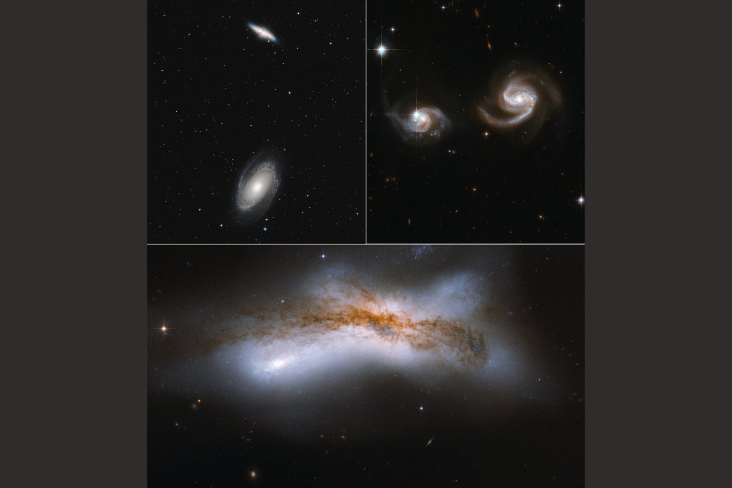 Simulations illustrating potential future scenarios for the Milky Way and Andromeda galaxies, including near misses and a direct collision.