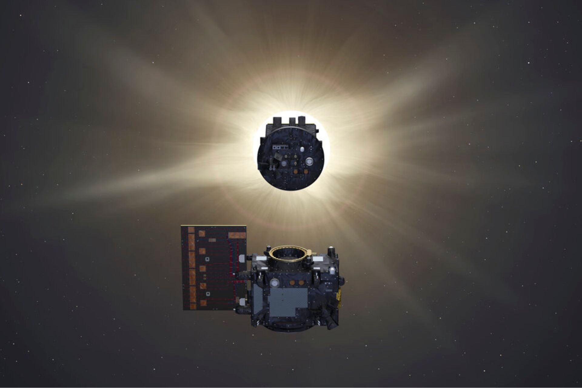 ESA's Proba-3 satellites in precise formation flight for artificial solar eclipse creation to study the Sun's corona.